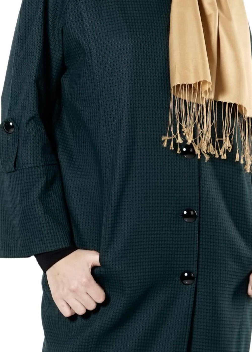 Tesettür giyim YEŞİL BEBE YAKA GENİŞ KESİM TRENÇKOT 1390 