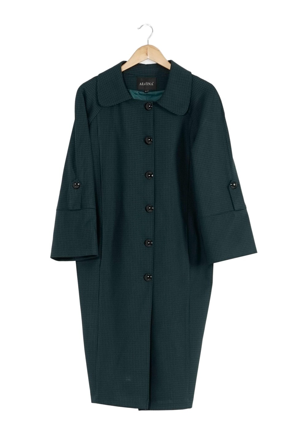 Tesettür giyim YEŞİL BEBE YAKA GENİŞ KESİM TRENÇKOT 1390 