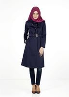 Tesettür giyim LACİVERT KEMERLİ TRENÇKOT 1393