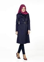 Tesettür giyim LACİVERT KEMERLİ TRENÇKOT 1393