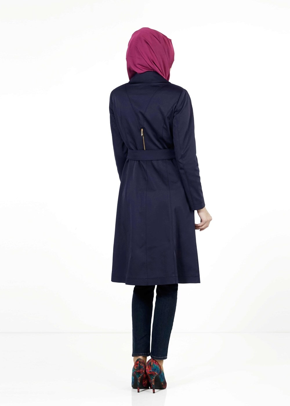 Tesettür giyim LACİVERT KEMERLİ TRENÇKOT 1393