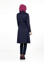 Tesettür giyim LACİVERT KEMERLİ TRENÇKOT 1393