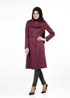 Tesettür giyim BORDO FERMUARLI KUŞAKLI TRENÇKOT 1394 