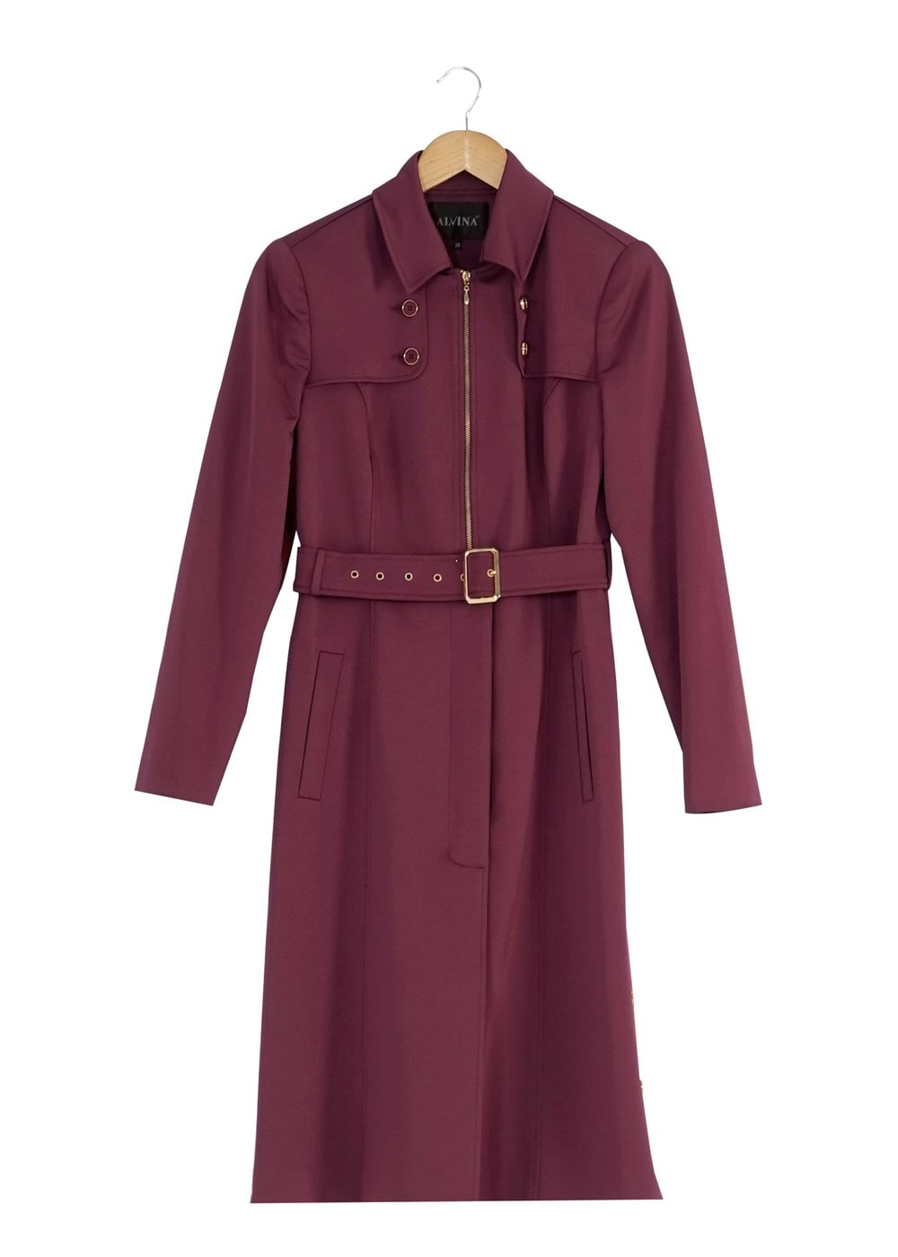 Tesettür giyim BORDO FERMUARLI KUŞAKLI TRENÇKOT 1394 