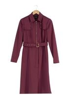 Tesettür giyim BORDO FERMUARLI KUŞAKLI TRENÇKOT 1394 