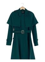 Tesettür giyim YEŞİL ALVİNA ETEĞİ VOLANLI TRENÇKOT 1405