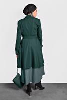 Tesettür giyim YEŞİL ALVİNA ETEĞİ VOLANLI TRENÇKOT 1405