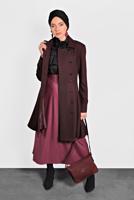 Tesettür giyim BORDO ALVİNA ETEĞİ VOLANLI TRENÇKOT 1405
