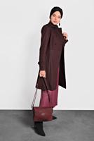 Tesettür giyim BORDO ALVİNA ETEĞİ VOLANLI TRENÇKOT 1405