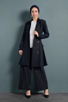 Tesettür giyim LACİVERT ALVİNA ETEĞİ VOLANLI TRENÇKOT 1405