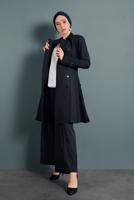 Tesettür giyim LACİVERT ALVİNA ETEĞİ VOLANLI TRENÇKOT 1405