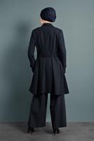 Tesettür giyim LACİVERT ALVİNA ETEĞİ VOLANLI TRENÇKOT 1405