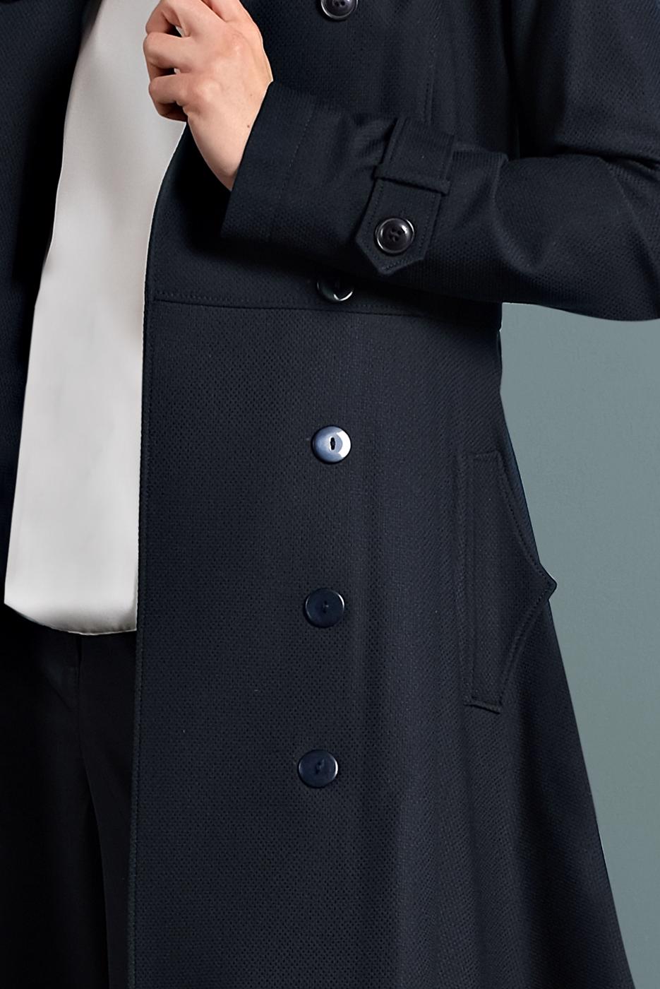 Tesettür giyim LACİVERT ALVİNA ETEĞİ VOLANLI TRENÇKOT 1405