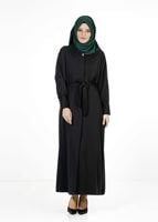 Tesettür giyim SİYAH GÜPÜR DETAYLI KUŞAKLI PARDESÜ 1406 