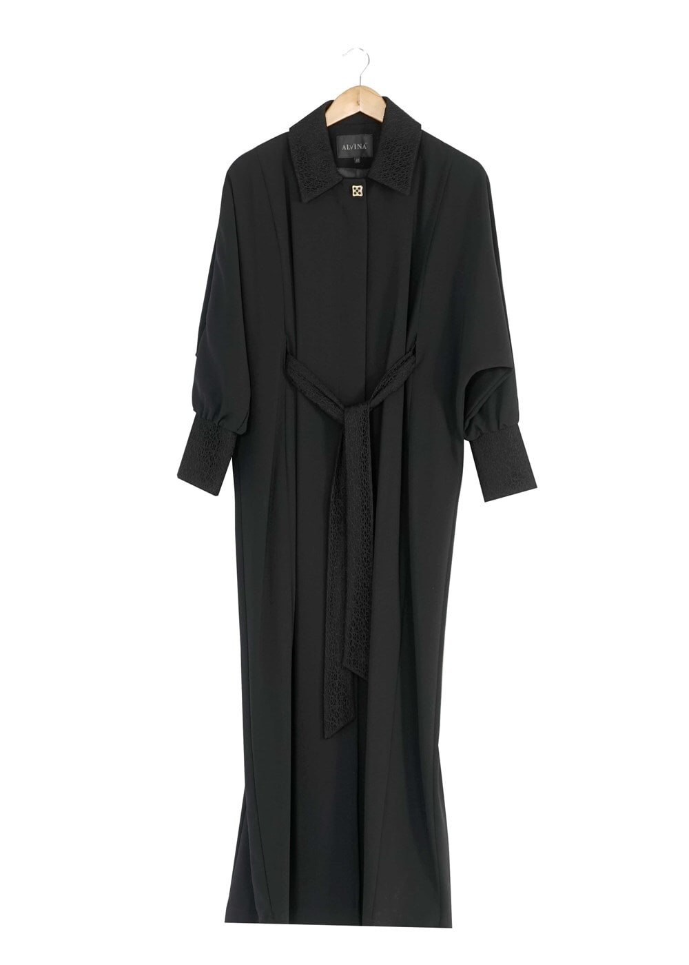 Tesettür giyim SİYAH GÜPÜR DETAYLI KUŞAKLI PARDESÜ 1406 