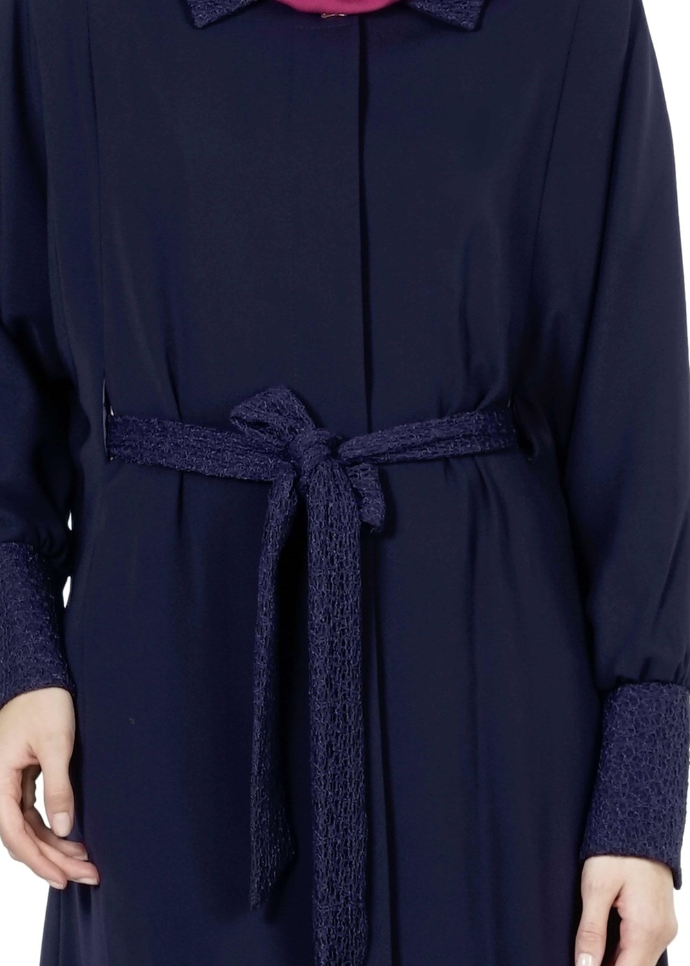 Tesettür giyim LACİVERT GÜPÜR DETAYLI KUŞAKLI PARDESÜ 1406 