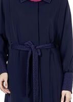 Tesettür giyim LACİVERT GÜPÜR DETAYLI KUŞAKLI PARDESÜ 1406 