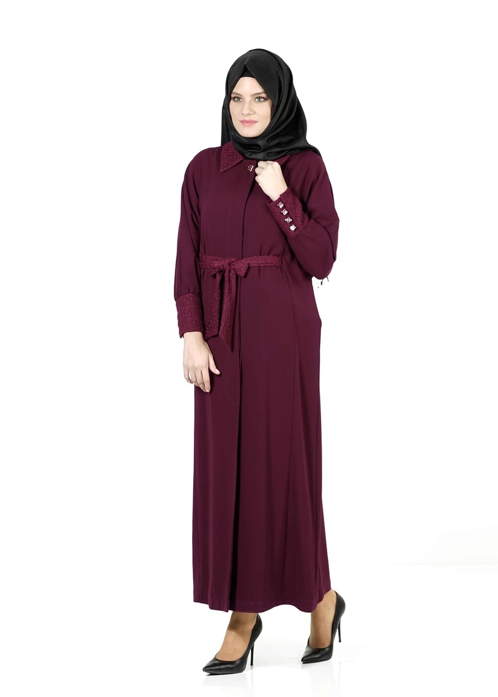 Vêtements hijab ROUGE BORDEAUX PARDESSUS À MANCHES DOLMAN 1406