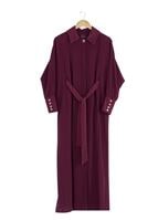 Hijab clothing CLARET RED DOLMAN SLEEVE BELTED TOPCOAT 1406 