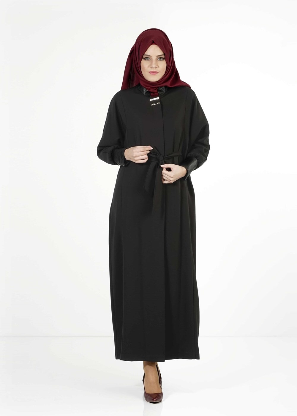 Tesettür giyim SİYAH KUŞAKLI PARDESÜ 1407 