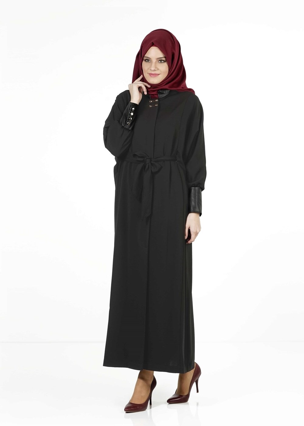 Tesettür giyim SİYAH KUŞAKLI PARDESÜ 1407 