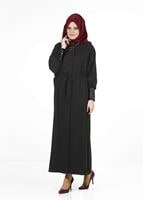 Tesettür giyim SİYAH KUŞAKLI PARDESÜ 1407 