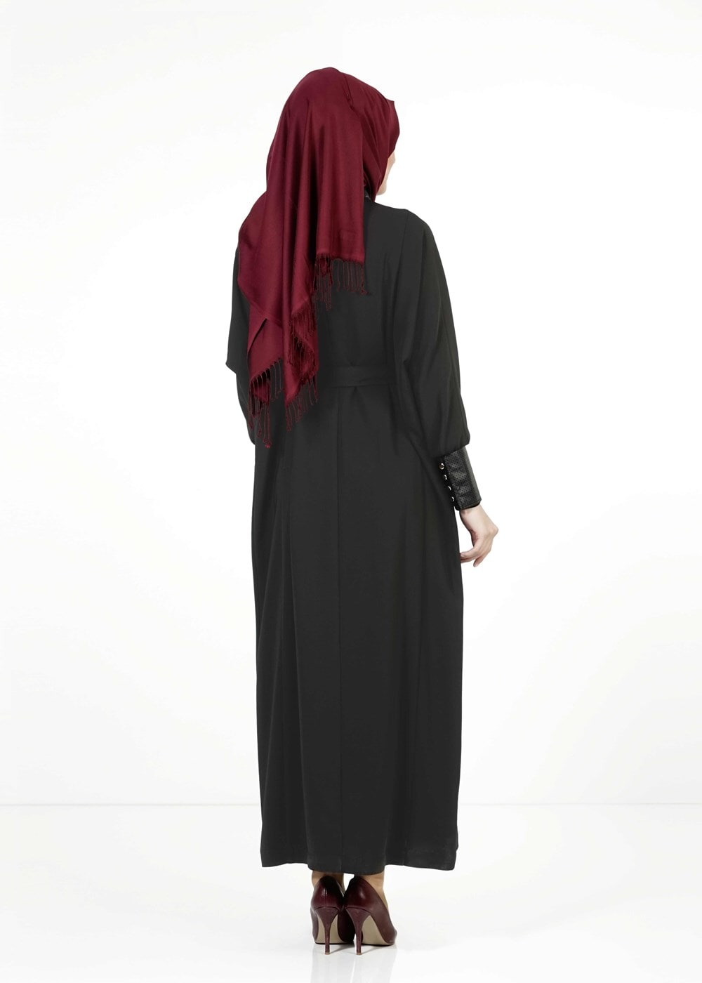 Tesettür giyim SİYAH KUŞAKLI PARDESÜ 1407 