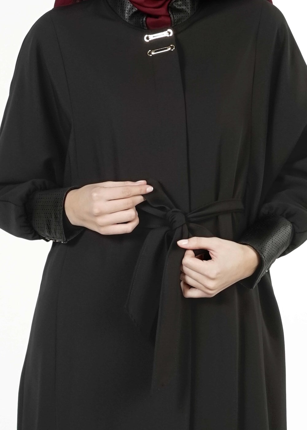 Tesettür giyim SİYAH KUŞAKLI PARDESÜ 1407 