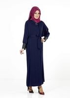 Tesettür giyim LACİVERT KUŞAKLI PARDESÜ 1407 