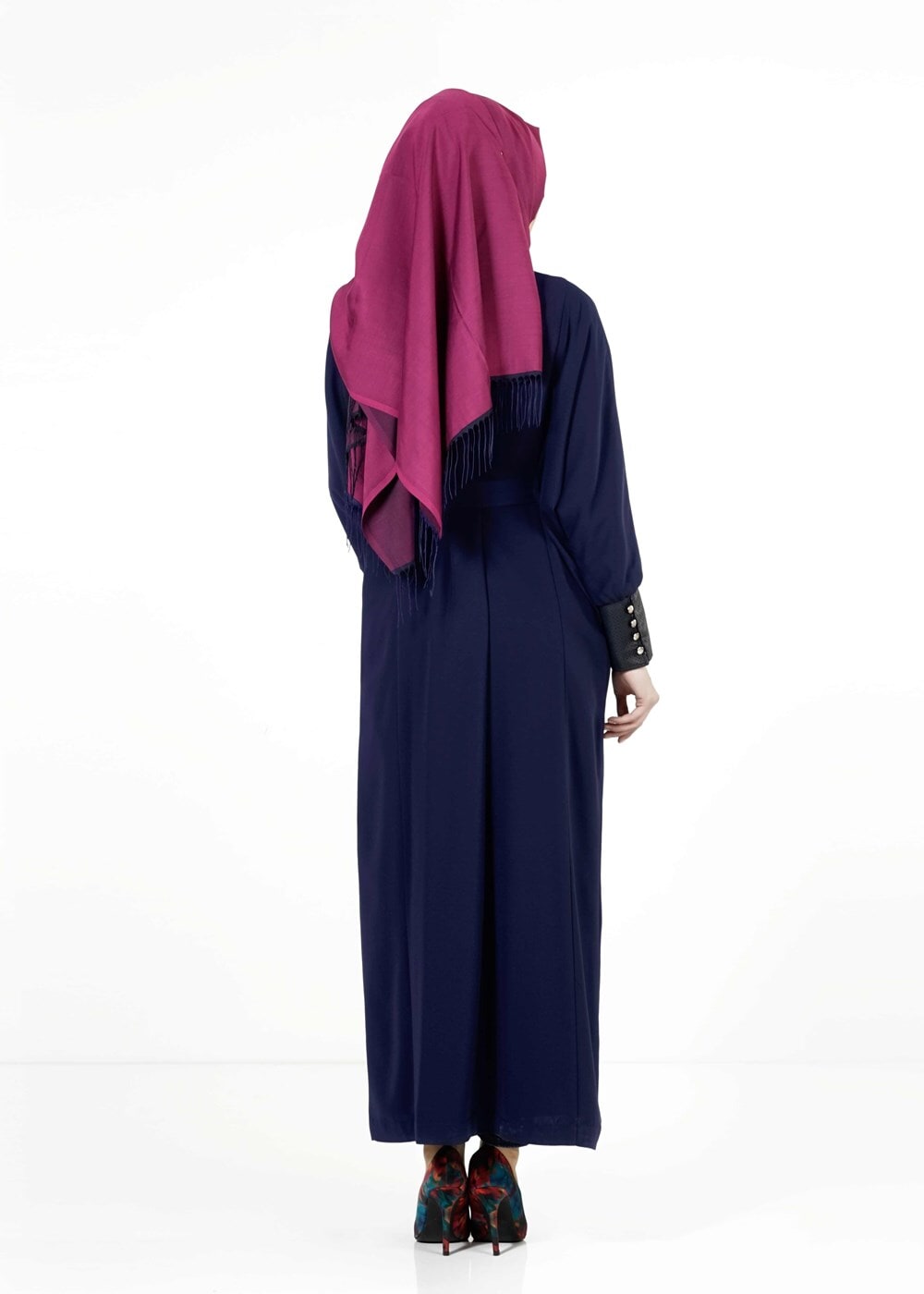 Tesettür giyim LACİVERT KUŞAKLI PARDESÜ 1407 