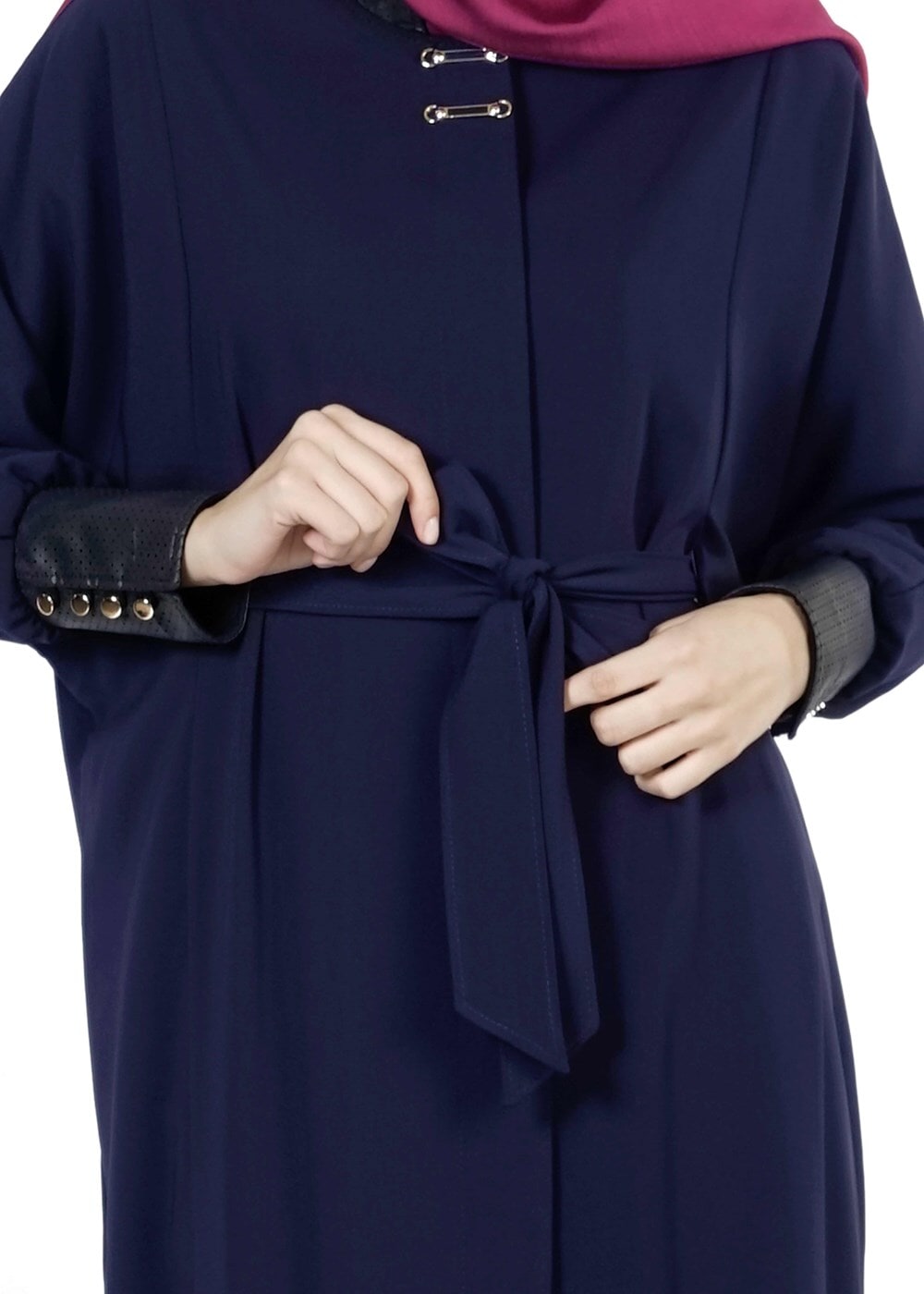 Tesettür giyim LACİVERT KUŞAKLI PARDESÜ 1407 