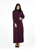 Tesettür giyim BORDO KUŞAKLI PARDESÜ 1407 