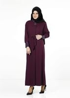 Tesettür giyim BORDO KUŞAKLI PARDESÜ 1407 