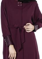 Tesettür giyim BORDO KUŞAKLI PARDESÜ 1407 