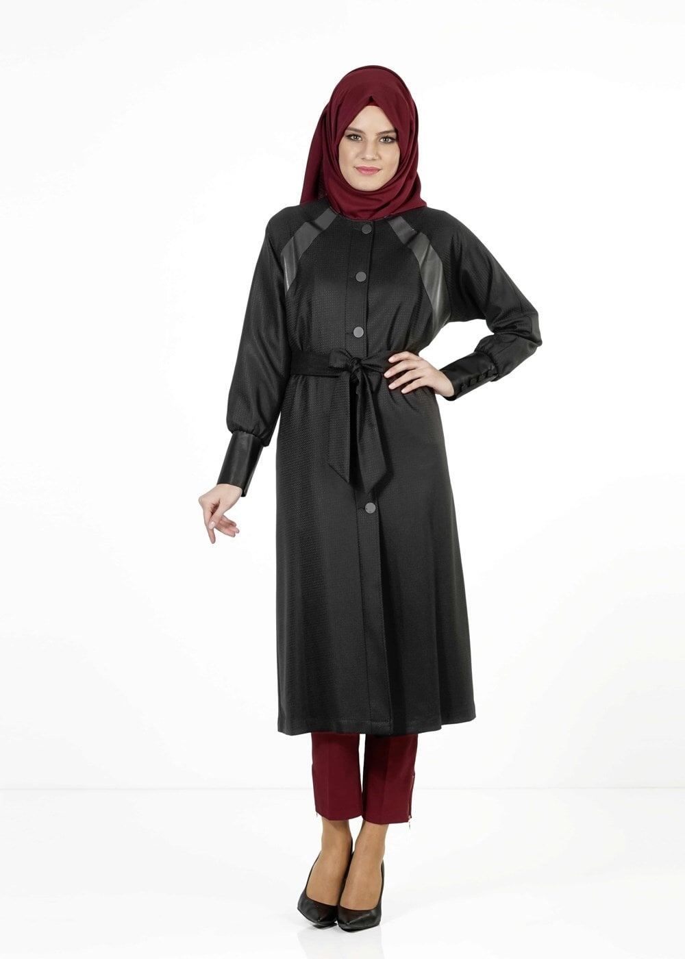 Tesettür giyim SİYAH YARASA KOLLU TRENÇKOT 1413
