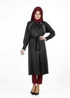 Tesettür giyim SİYAH YARASA KOLLU TRENÇKOT 1413