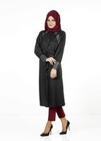Tesettür giyim SİYAH YARASA KOLLU TRENÇKOT 1413