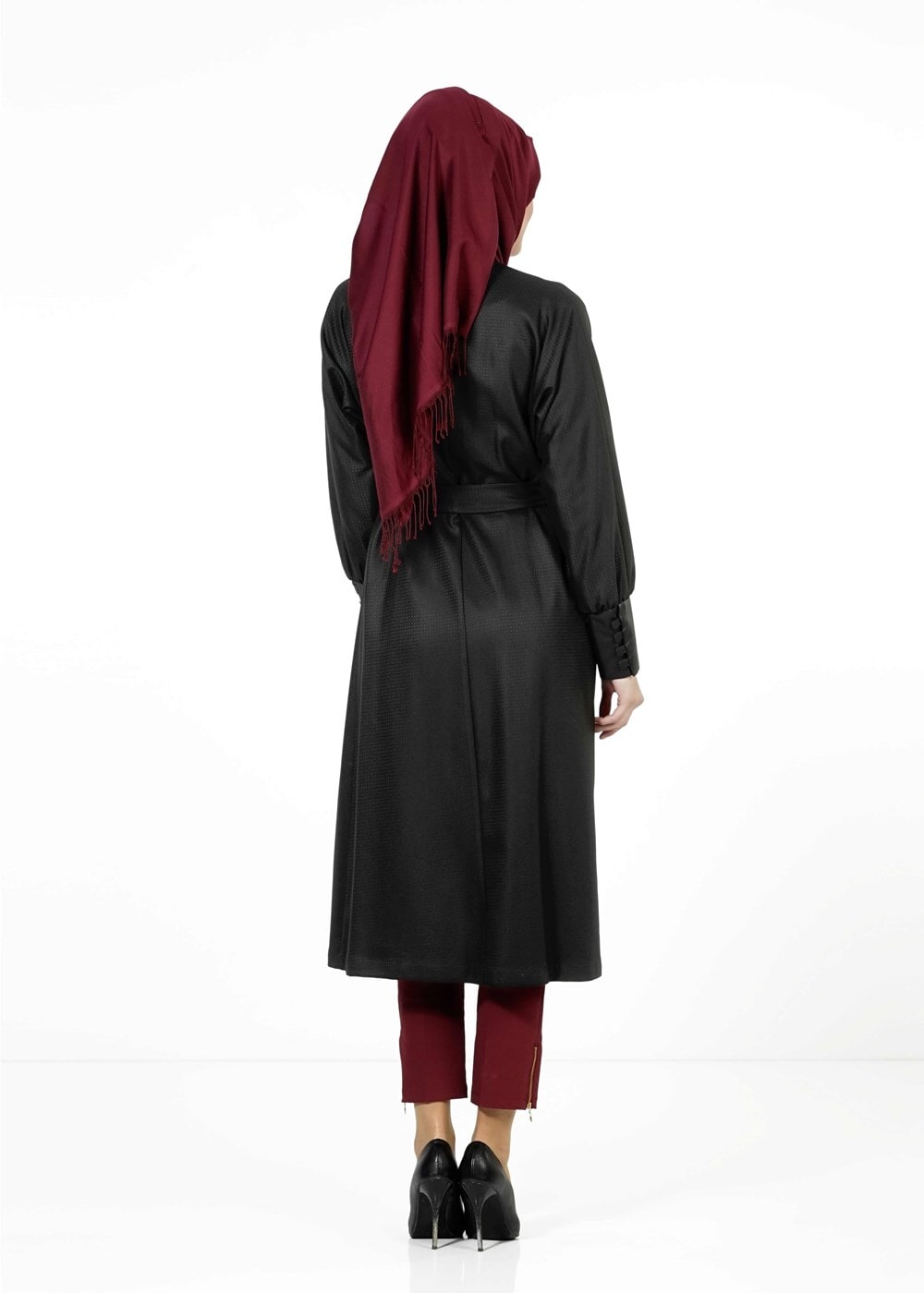 Tesettür giyim SİYAH YARASA KOLLU TRENÇKOT 1413