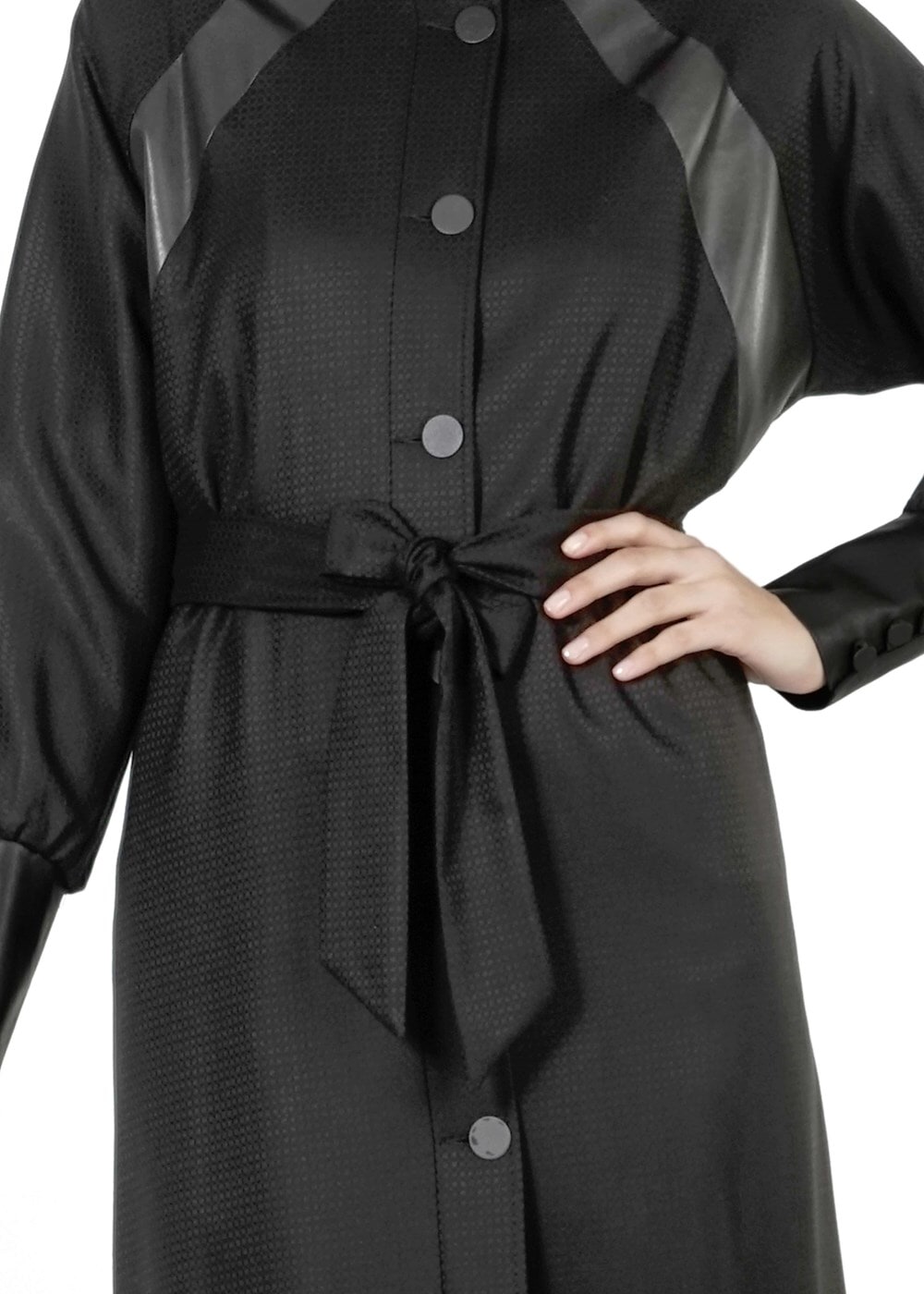 Tesettür giyim SİYAH YARASA KOLLU TRENÇKOT 1413