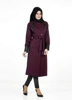 Tesettür giyim BORDO YARASA KOLLU TRENÇKOT 1413
