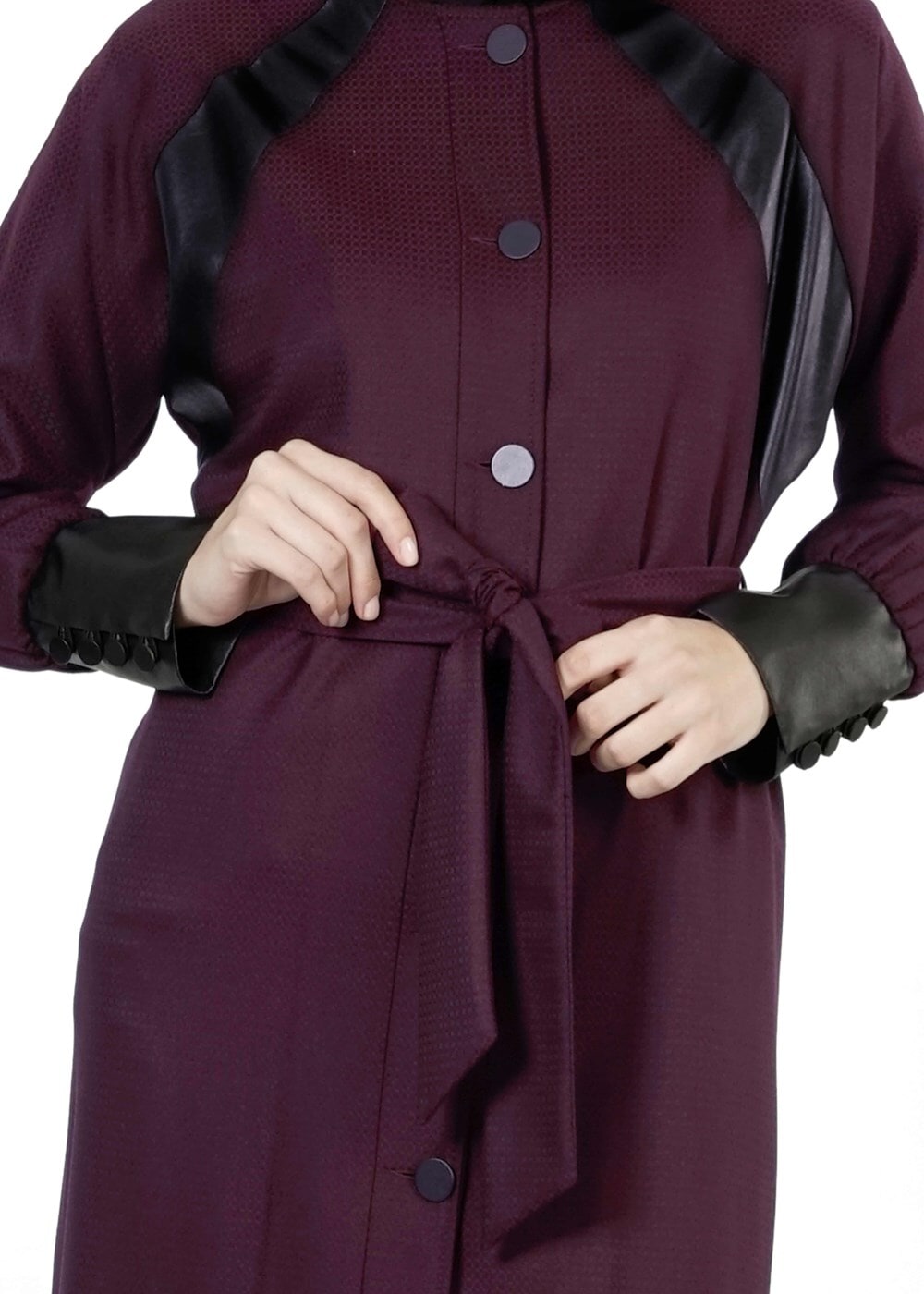 Tesettür giyim BORDO YARASA KOLLU TRENÇKOT 1413