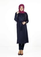 Tesettür giyim LACİVERT YARASA KOLLU TRENÇKOT 1413