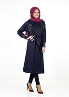 Tesettür giyim LACİVERT YARASA KOLLU TRENÇKOT 1413