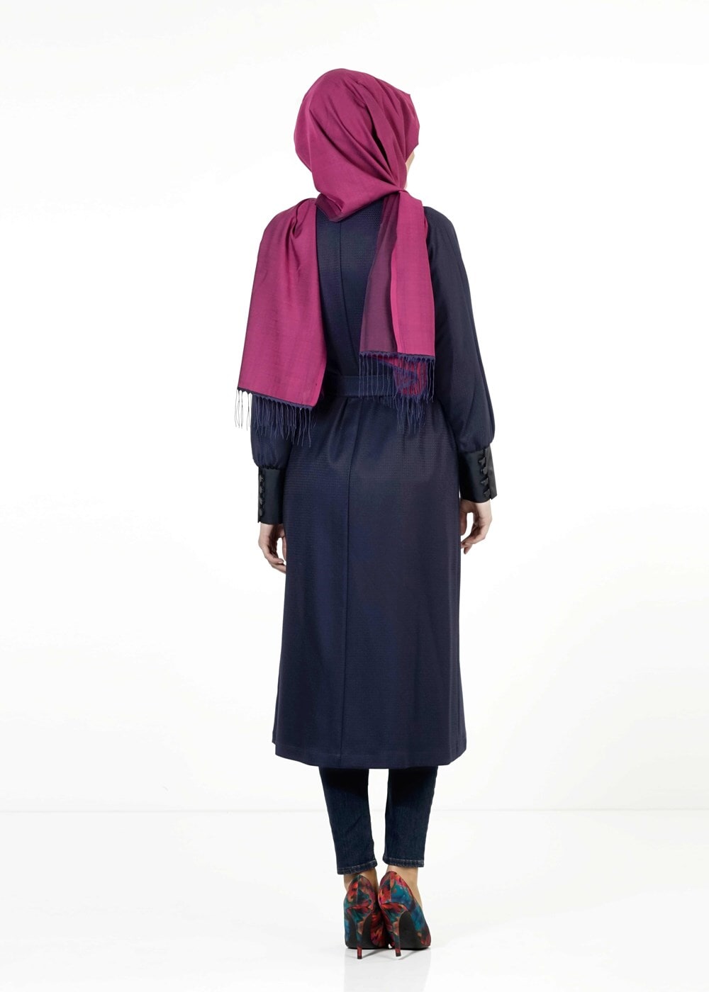 Tesettür giyim LACİVERT YARASA KOLLU TRENÇKOT 1413
