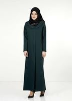 Tesettür giyim YEŞİL DERİ DETAYLI PARDESÜ 1422