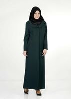 Tesettür giyim YEŞİL DERİ DETAYLI PARDESÜ 1422