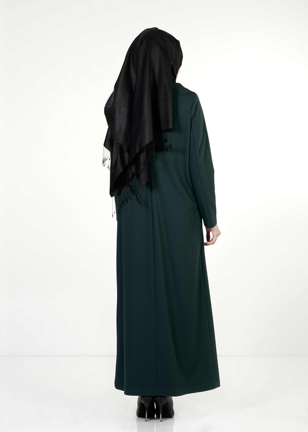Tesettür giyim YEŞİL DERİ DETAYLI PARDESÜ 1422
