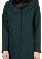 Tesettür giyim YEŞİL DERİ DETAYLI PARDESÜ 1422