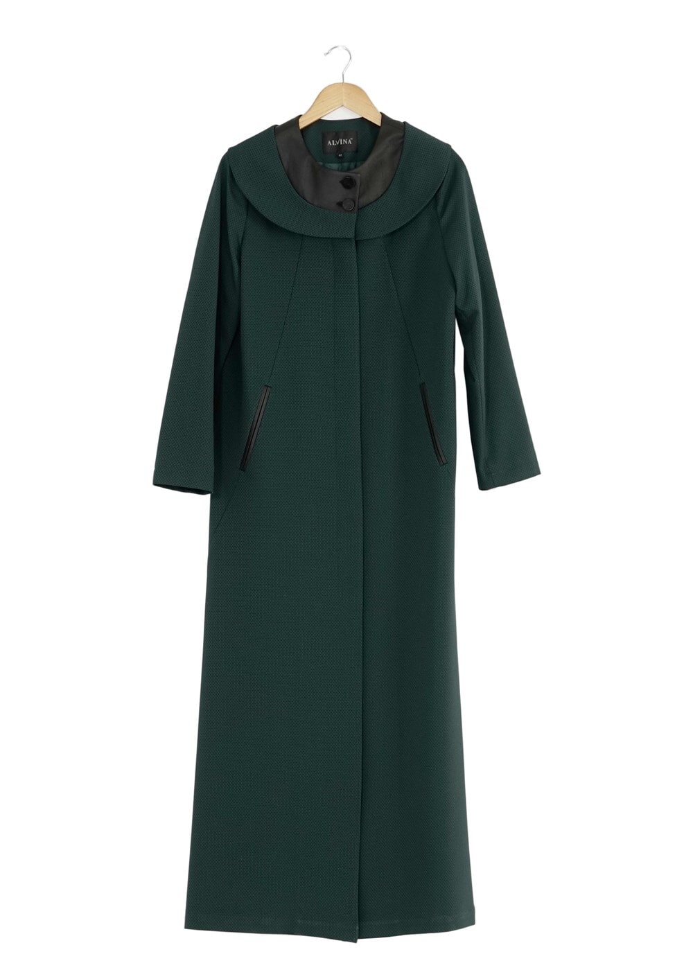 Tesettür giyim YEŞİL DERİ DETAYLI PARDESÜ 1422