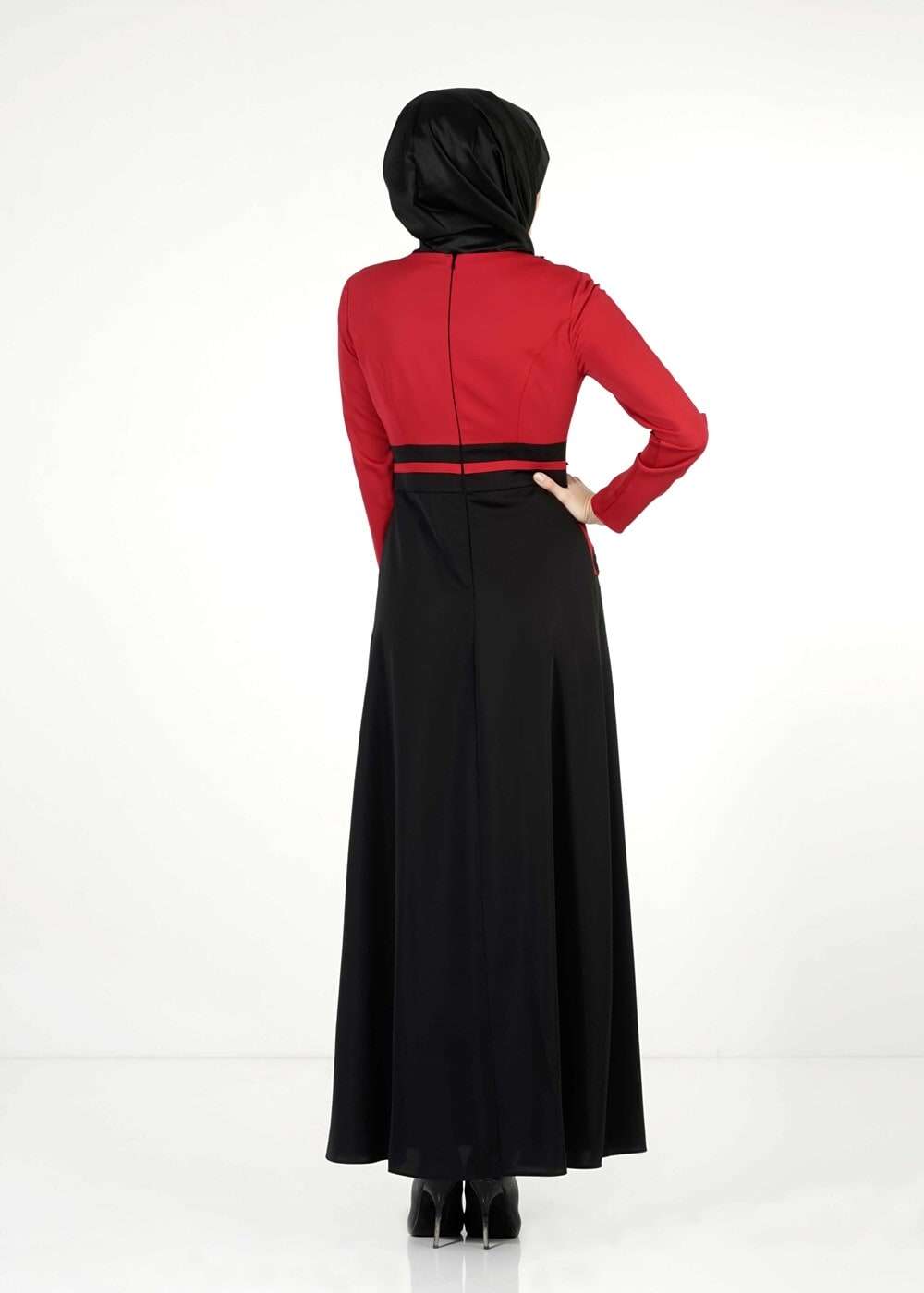 Tesettür giyim KIRMIZI TAŞLI ETEKLİ TAKIM 3050 